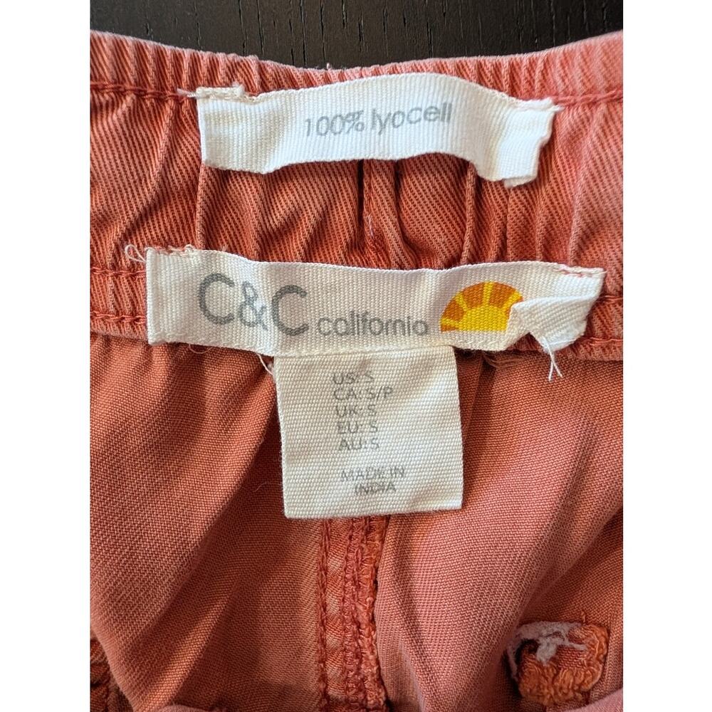 C&C California Lyocell Drawstring Shorts Coral Relaxed Summer Small - Picture 2 of 6
